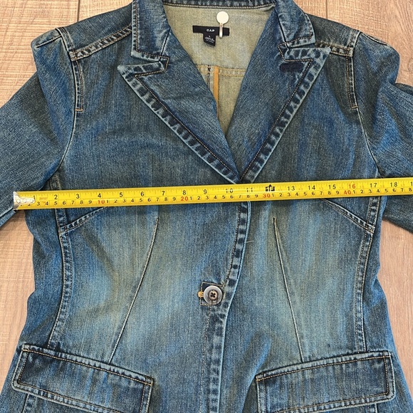 Gap long sleeve 100% cotton denim blazer single button from pocket fitted SZ L - Picture 13 of 16